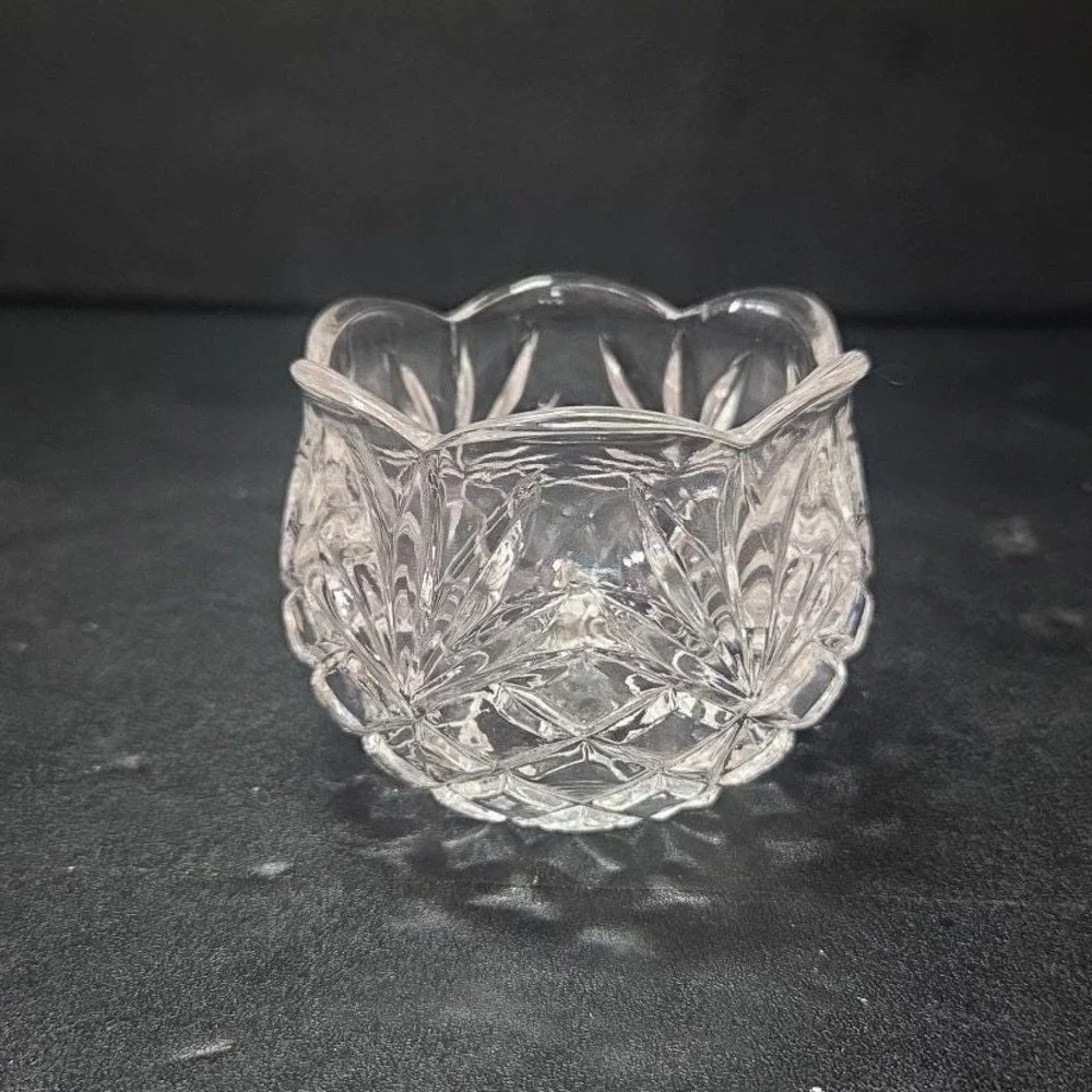 Crystal Clear Pineapple‎ Design Candleholder, Vintage Diamond Pressed Glass